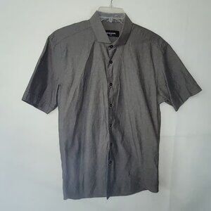 Bogosse Shirt Mens XL Short Sleeve Button Up Shirt Gray Cotton Casual Style